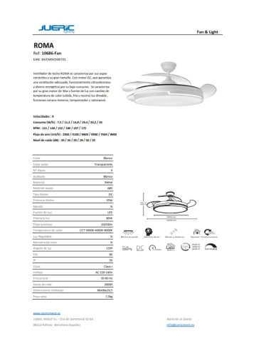 VENTILADOR ROMA 80W BLANCO CCT 1320Ø